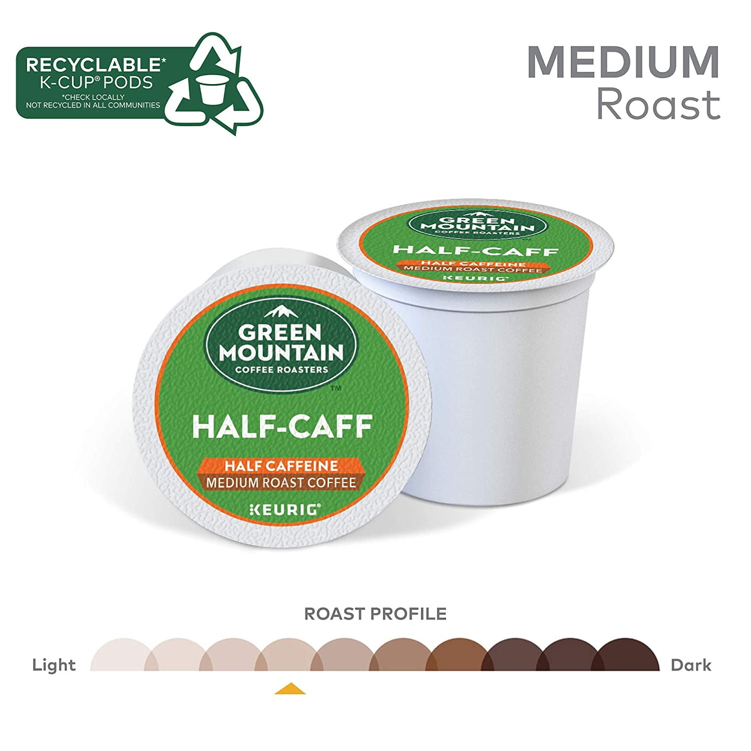 Green Mountain Coffee Roasters Half Caff, Single-Serve Keurig K-Cup Pods, Medium Roast Coffee, 72 Count