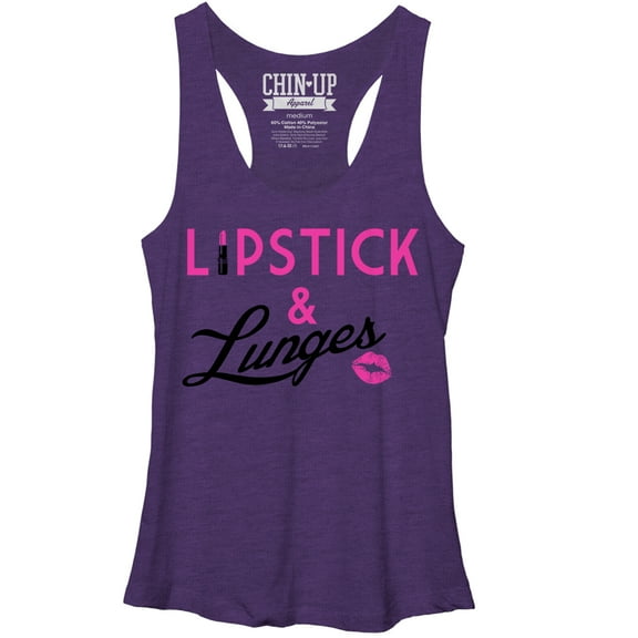 Women's CHIN UP Kisses and Lunges  Racerback Tank Top Purple Heather Large