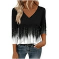 thumbnail image 2 of Uaswgudfs Women's V-Neck 3/4 Sleeve Top - Trendy Printed Casual Loose Fit T-Shirt, Women's V-Neck Tops Black 2XL, 2 of 6