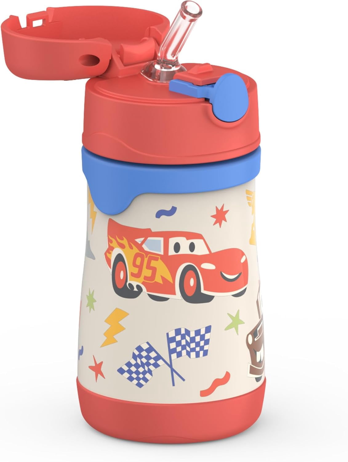 General Baby 10 oz. Stainless Steel Bottle with pop-up straw, Cars