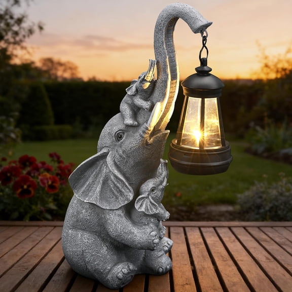 Solar Outdoor Garden Decor, Elephant Statue with Lantern for Patio, Yard Ornament and Lawn Decoration, Birthday Housewarming Gift for Mom, Wife, Gardeners