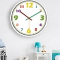 thumbnail image 4 of Reloj de pared educativo pulgadas para con movimiento silencioso y números , decoración de pared agradable para salón de clases, Marco blanco Soledad reloj de pared del dormitorio de los niños, 4 of 7