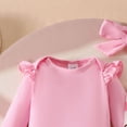 thumbnail image 4 of NOLDARES Infant Girl Fall Outfits Baby Girl Romper Suspender Dress Skirt with Headband 3Pcs Festival Clothes(Light Pink,3-6 M), 4 of 9