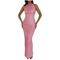 thumbnail image 2 of HKEJIAOI Robes de Cocktail Cadeau d'Anniversaire Femmes Camis Unis Aguichant Robe de Soirée Bretelles Sans Manches Robe à Col Rond Économies Liquidation Rose, 2 of 6
