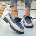 thumbnail image 3 of Loafers for Women Fashion Splice Leather Lace up Platform Lug Sole Dress Flat Shoes Casual Slip on Walking Shoes Blue Size 7.5, 3 of 7