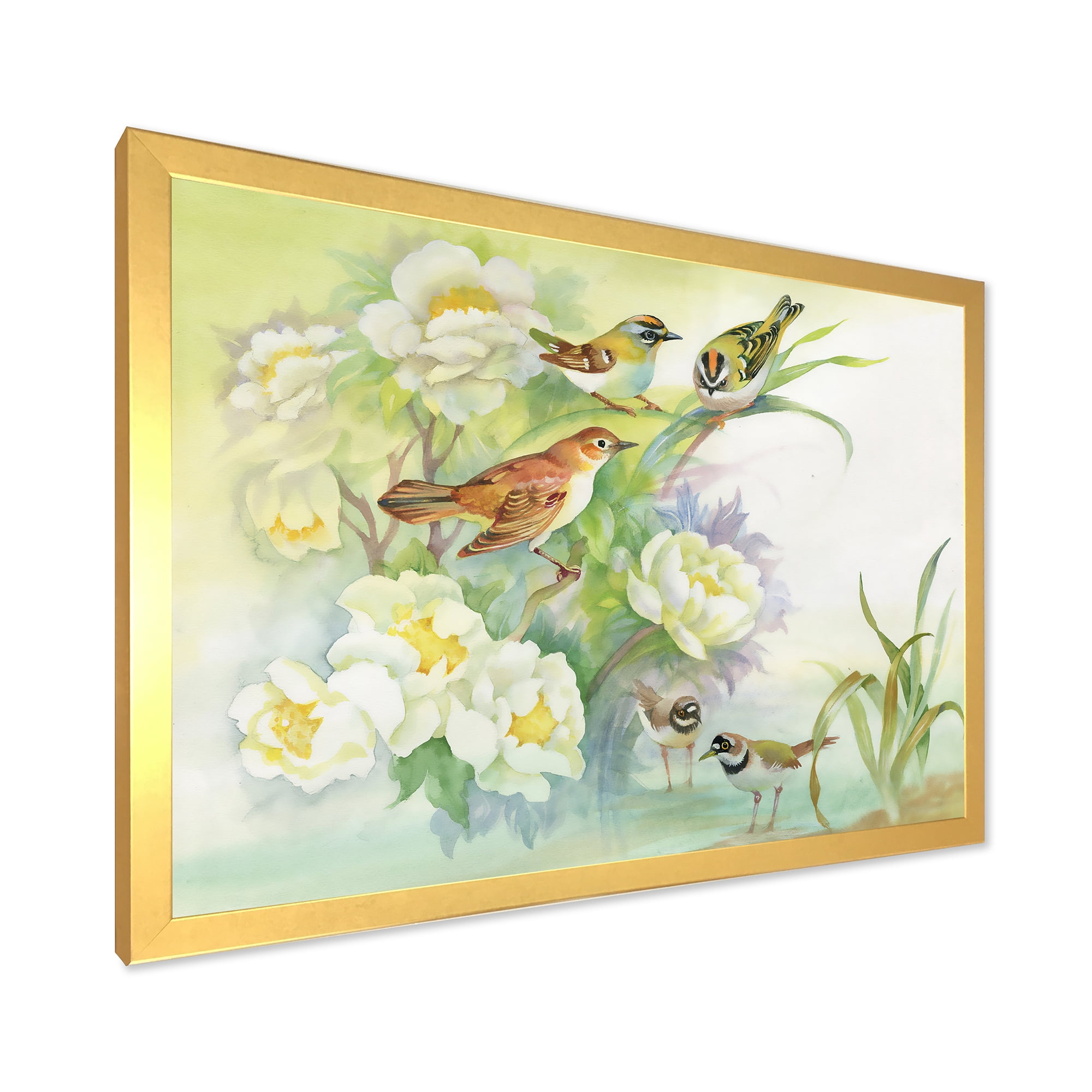 Designart 'Birds and Flowers In Rustic Scenery' Traditional Framed Art Print