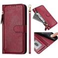 thumbnail image 4 of Funda para OnePlus 9R con cremallera tipo cartera, tarjetero, marco de fotos, soporte y cordón, de piel sintética. rojo, 4 of 5