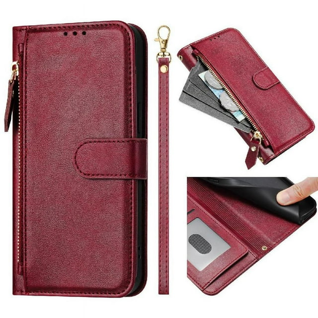 Funda para Honor X9b 5G con cremallera tipo cartera, tarjetero, marco de fotos, soporte y cordón, de piel sintética. rojo