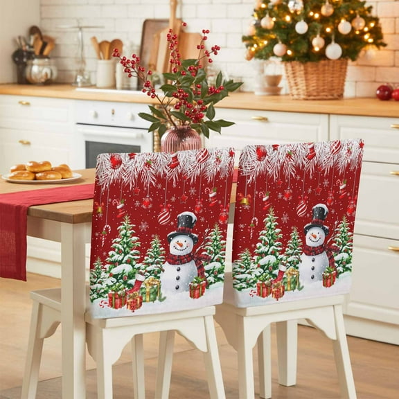 Christmas Snowman Chair Covers Set of 6 Xmas Tree Socks Ball Winter Red Chair Back Covers Stretch Removable Washable Slipcovers Protector for Dining Room Kitchen Party Decor