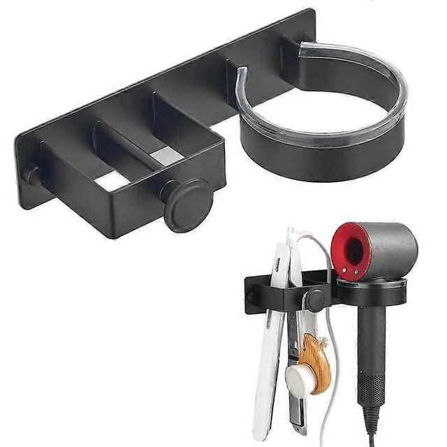 Hair Dryer Holder Wall Mounted Stainless Steel 2 in 1 Organizer for Bathroom Styling Tools