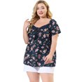 thumbnail image 4 of Women's Plus Size Tops Dense Floral Square Tassel Tie Neck Loose Blouse Navy Blue 2X, 4 of 7
