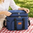 thumbnail image 4 of Insulated Soft Cooler | Heavy Duty Dual Compartment Picnic Bag for Outdoor Trips, Travel and Gifting, Navy Canvas Cooler Tote, 4 of 5