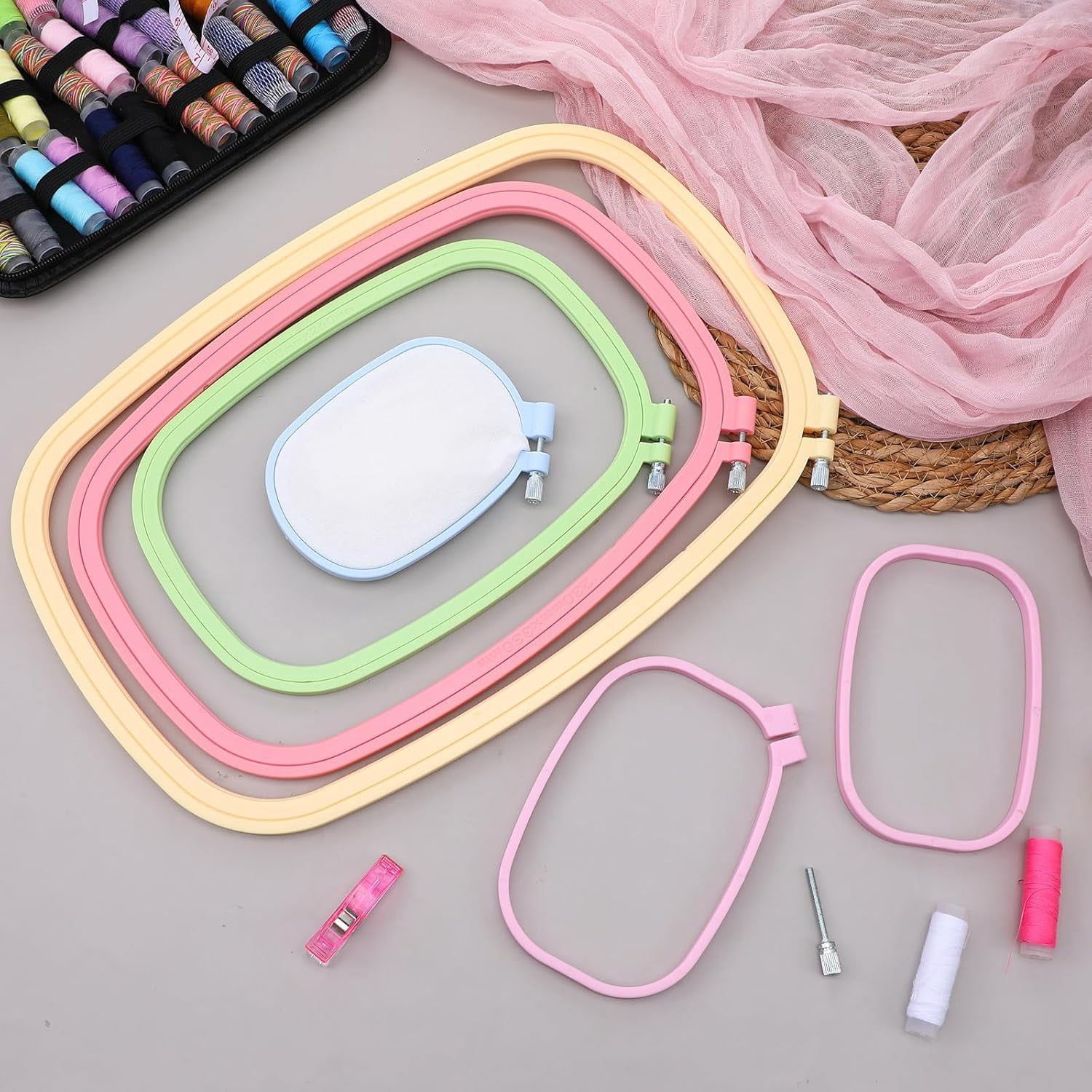 ABPETE Rectangle,Square Embroidery Hoops,Plastic Cross Stitch Hoop Reusable Frames Rings for DIY Sewing Projects(5 Colors,5 Pack )