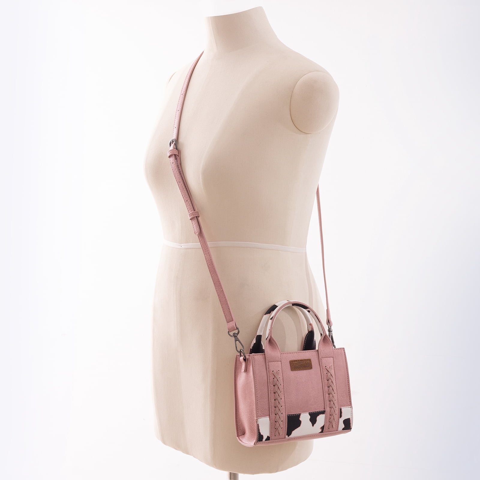 Wrangler Mini Tote Bag for Women Cow Print Western Crossbody Purse, Cow Print-Pink
