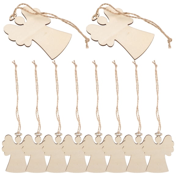 KALLORY Set of 10 Handcrafted Beige Wooden Christmas Angel Ornaments Pendants for Holiday Festive Home Decor