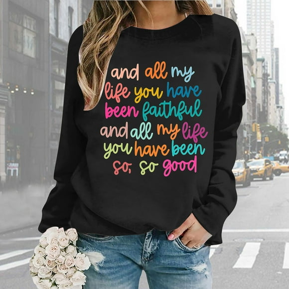 DEXIANG Women Oversize Sweatshirts Long Sleeve Crewneck Letter Printed Lightweight Loose Sweatshirts Blouse Top Heavy Sweatshirts for Women Large Womens Sweatshirt No Hood Ladies Zippe Sweatshirt