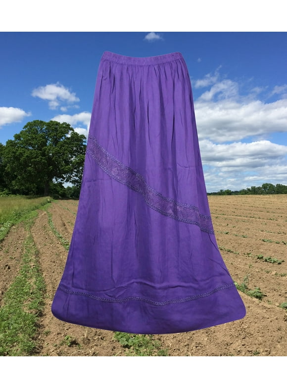Amethyst Vintage Western Long Skirt, Embroidered Boho Maxi Skirts, Elastic Waist Skirt Handmade, Hippe, Midi Skirts S/M/L