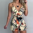 thumbnail image 2 of KBODIU Jumpsuits for Women Leaf and Stripe Printed Sling Shorts with Belt Rompers Bodysuit for Women Beige M, 2 of 6