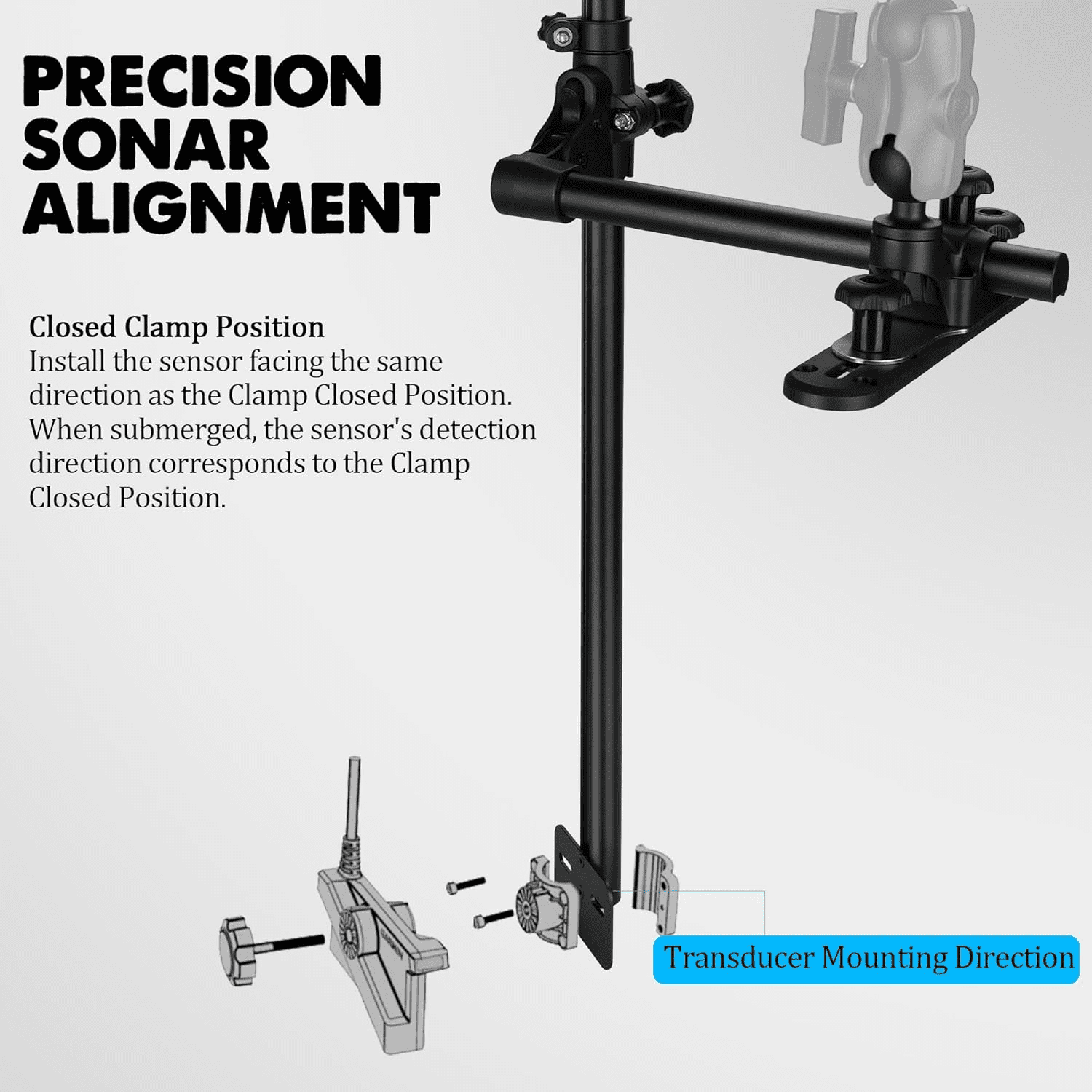 VINmounts Upgrade Livescope Transducer Pole Mount for Kayak, 360° Adjustable Live Scope Pole with Drill-Down T-Track Base, Marine-Grade Aluminum Mount for lvs34 Transducer