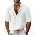 thumbnail image 2 of Men's Long Sleeve Shirt V Neck Casual Button Down Blouse Solid Color Loose Tops Comfy Lightweight Tee, 2 of 6