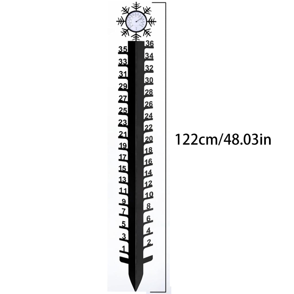 36in Snow Gauge with Temperature Meter Winter Snowflake Metal Ruler Snowfalls Gauge Snow Measuring Stick for Yard