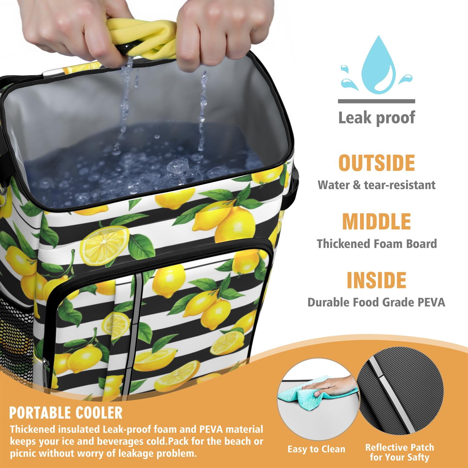 Travel Cooler Bag - Lemon Camping Beer Cooler Backpack with Bottle Opener- Waterproof Insulated Picnic Backpacks - Cooler Bag for Beach