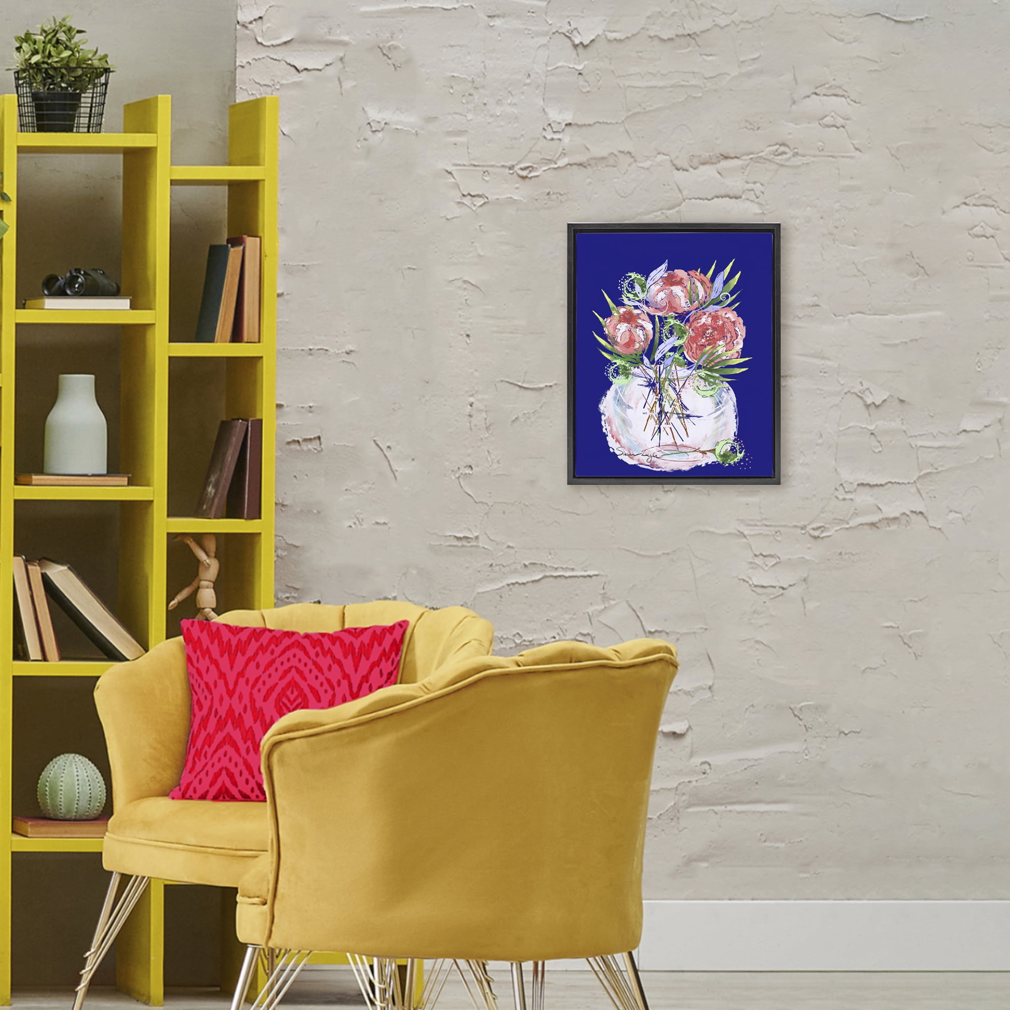 Stupell Industries Florals In Milk Glass Black Framed Floater Canvas Wall Art, design by Susan Lugar