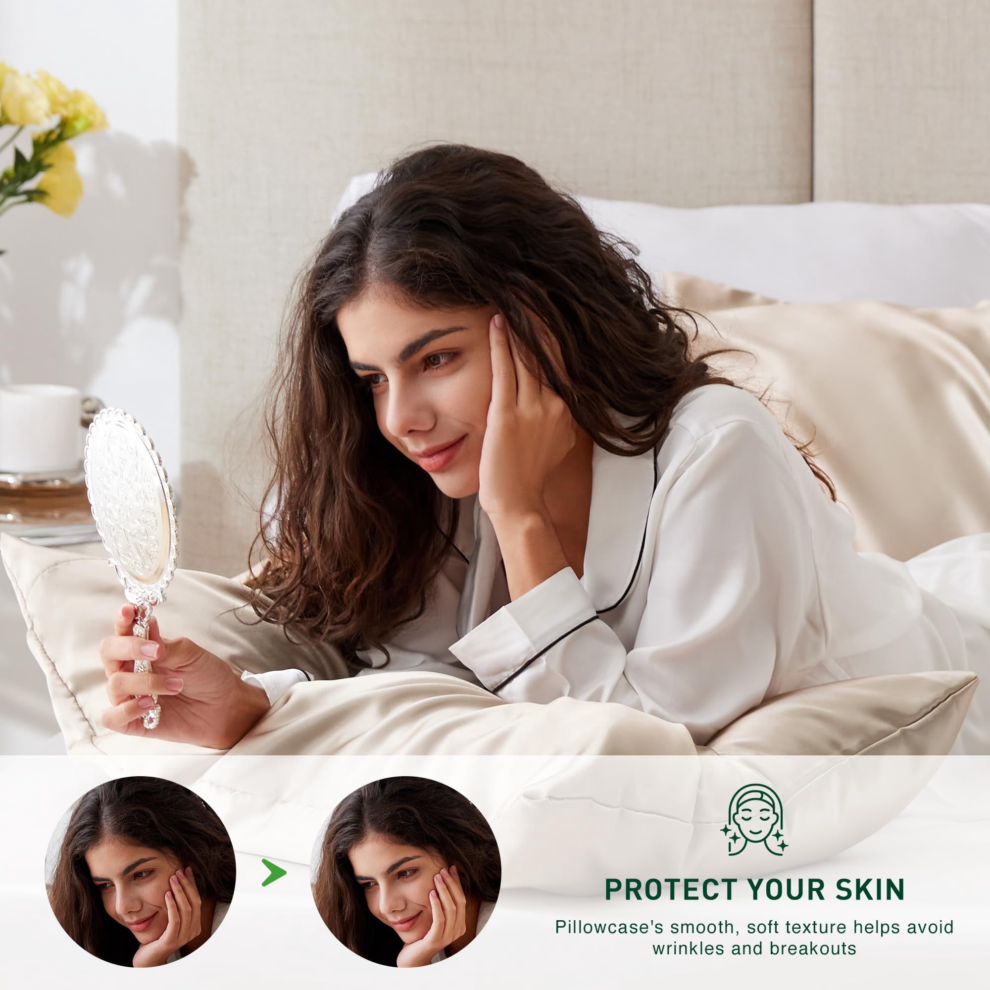 LOUDKS Satin Pillowcase Set of 2 Queen Size 20x30, Cooling Pillow Covers for Hair and Skin, Silky Smooth with Envelope Closure, Similar to Silk, White