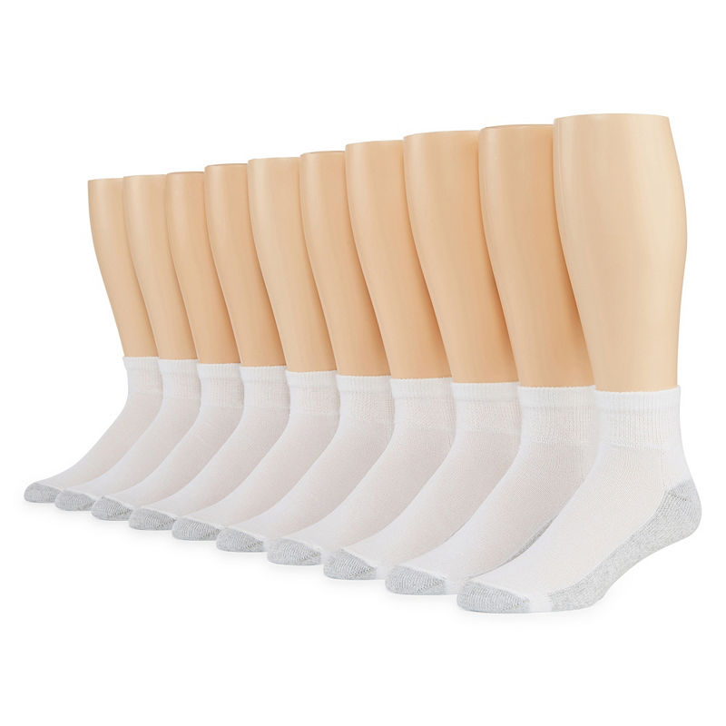 Hanes FreshIQ Mens 10 Pair Quarter Socks, 1013 , White