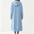 thumbnail image 6 of Qingpeng Womens Zip Up Long Robe Hooded Full Zip Sleepwear with Front Pockets Solid Color Warm Winter Lounge Gown, 6 of 7