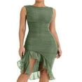 thumbnail image 1 of Womens Sleeveless Bodycon Dress Tulle Slim Fit Ruched Party Club Short Mini Dress, 1 of 6
