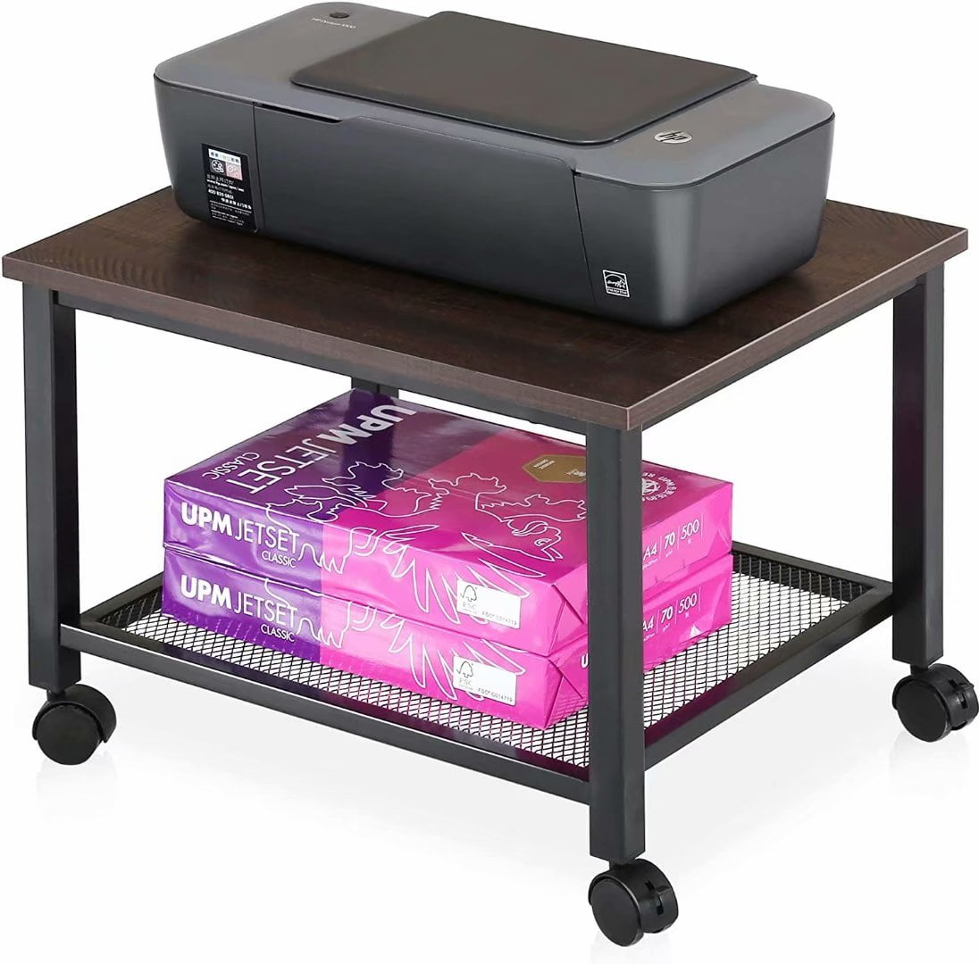 Mobile Printer Table with Swivel Wheels 2 Tier Printer Cart for Storage HNPS02 HUANUO Under Desk Printer Stand Holds up to 100lbs Perfect Desk Organizer Shelf for Home & Office 