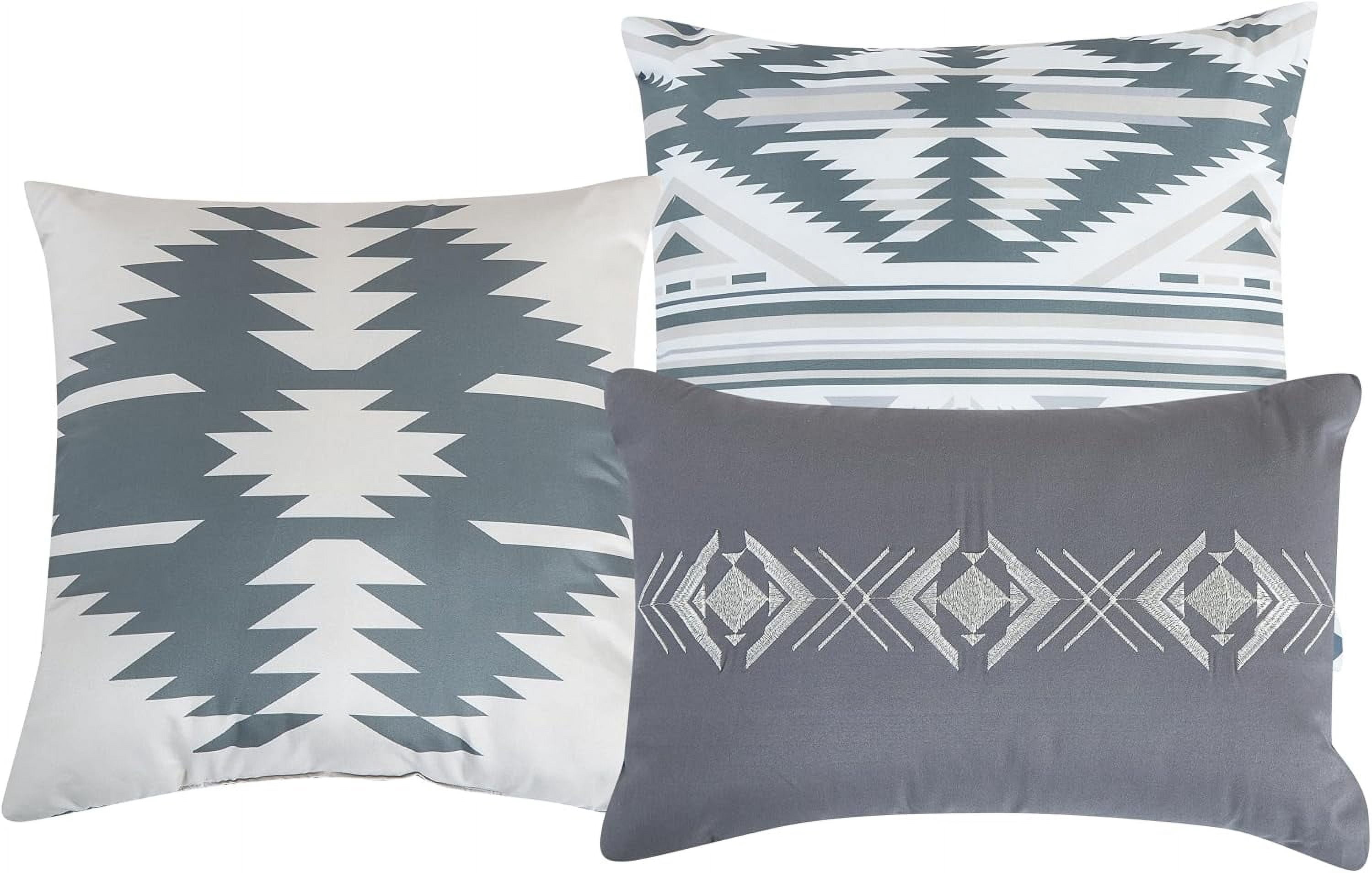 Chezmoi Collection Remy 7-Piece Southwestern Geometric Motif Comforter Set, Multicolor Gray White Light Brown Printed Washed Microfiber Bedding, Queen