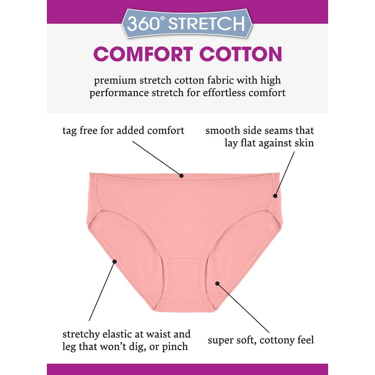 Fruit of the Loom Women's 360 Stretch Comfort Cotton Hipster Underwear, 6+1  Bonus Pack, Sizes 5-9