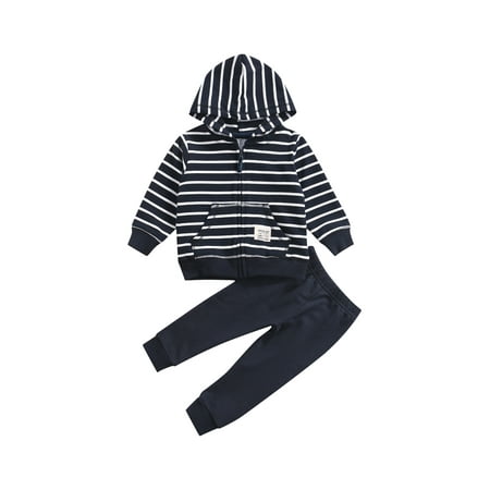 

XIAXAIXU Autumn Toddler Baby Boy Clothes Sets Dinosaur/Stripe Long Sleeve Hooded Coats+Elastic Waist Trousers Boy s Outfits for 0-24M