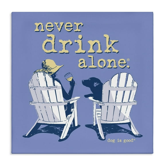 Stupell Industries Girl & Dog Drink Alone Animals Painting Wrapped Canvas Art Print Wall Art, 17 x 17