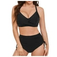 thumbnail image 2 of Linfrsh Women's Tummy Control Bikini Sets Twist Front Swimsuits High Waisted Bathing Suits Sexy Bikinis for Women Black,L, 2 of 7