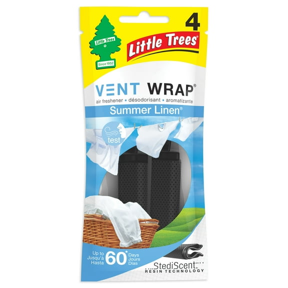 Little Trees Auto Air Freshener, Vent Wrap, Summer Linen Fragrance 4-Pack