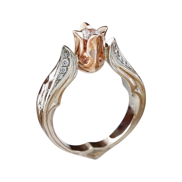 Nouvelle Mode Créative Rose Simulation Bague Diamant Fête Mariage Bague Fille