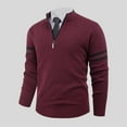 thumbnail image 3 of ZCFZJW Men's Quarter Zip Up Sweater Cable Knit Pullovers Soft Turtleneck Business Casual Work Long Sleeve Pullover Sweater Tops Wine L, 3 of 9