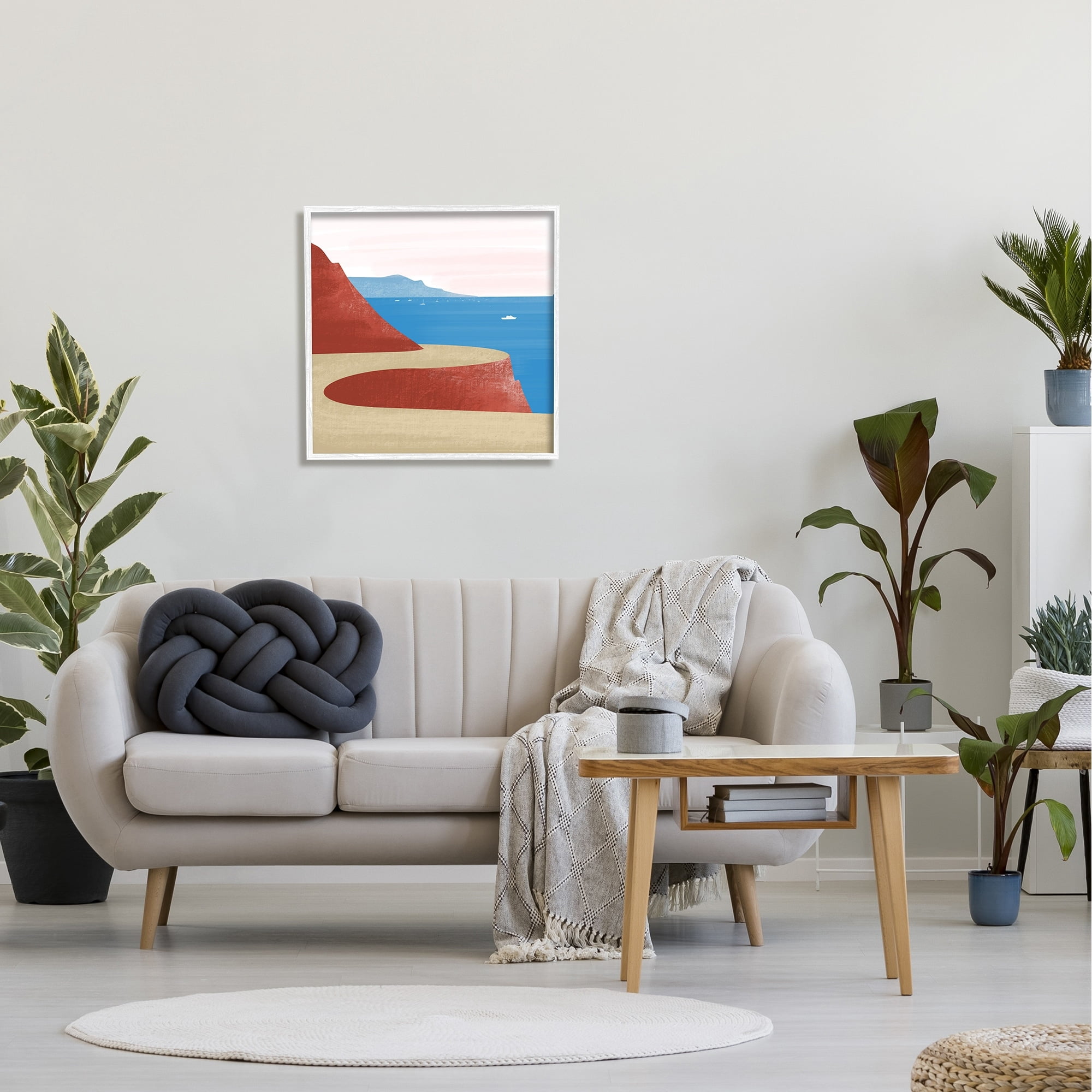 Stupell Industries Tall Cliffside Traveling Road Coastal Marine Boats Landscape,24 x 24, Design by Arctic Frame