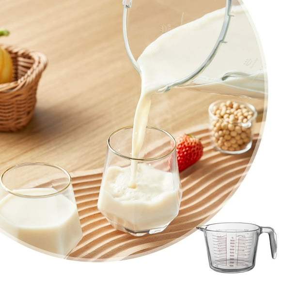 Pichet Doseur en Verre 1 L pour Cuisine et / Gobelet Doseur de Liquide en Verre 1 Litre Robuste avec Échelle à Lecture Facile Chaud Compatible Micro-Ondes Long Manche Pratique pour Boulangerie et Usage Domestique