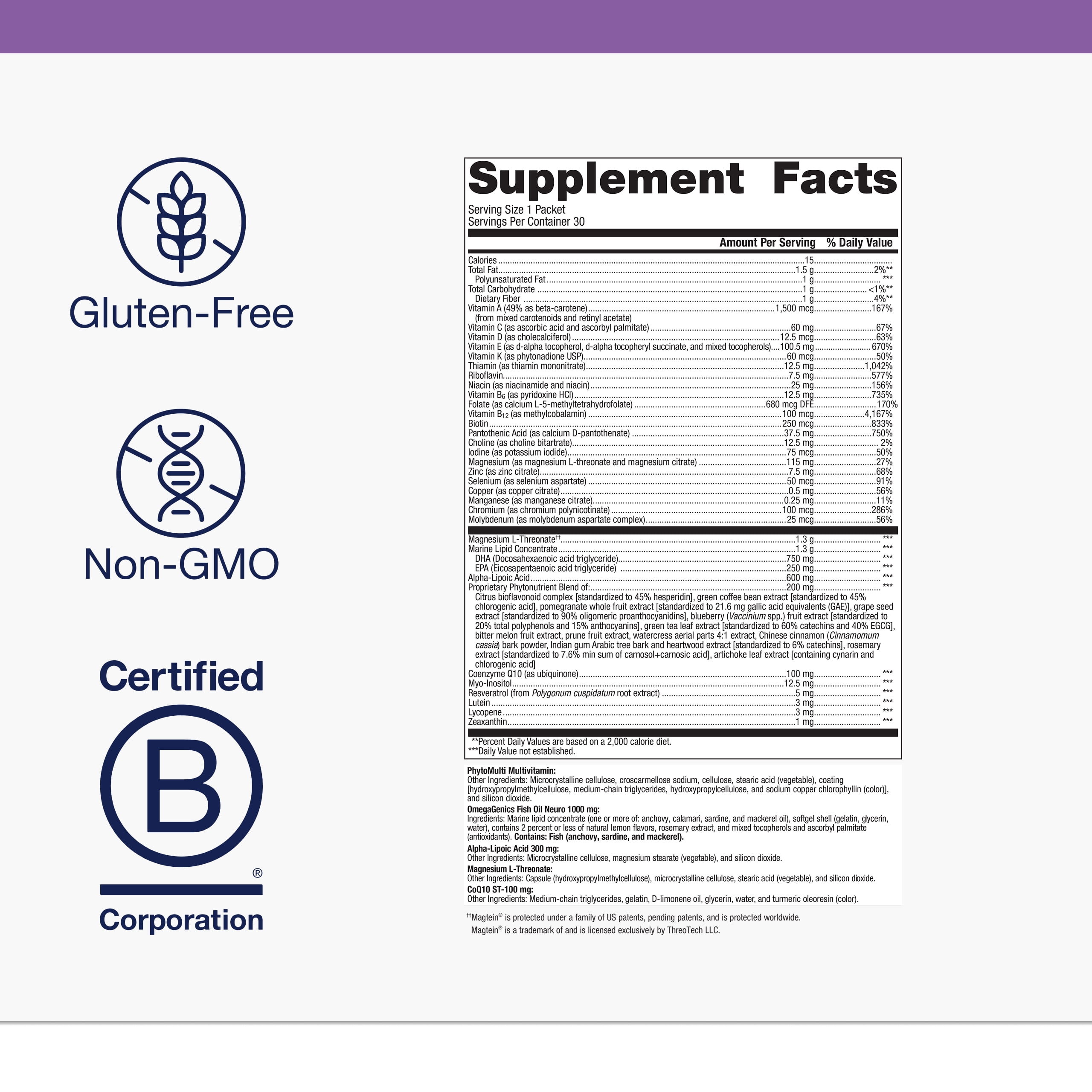 Metagenics Wellness Essentials Brain Health Daily Packs - Comprehensive Brain Support* - With Alpha Lipoic Acid, Biotin, DHA, Folate & More - Gluten-Free - 30 Packets