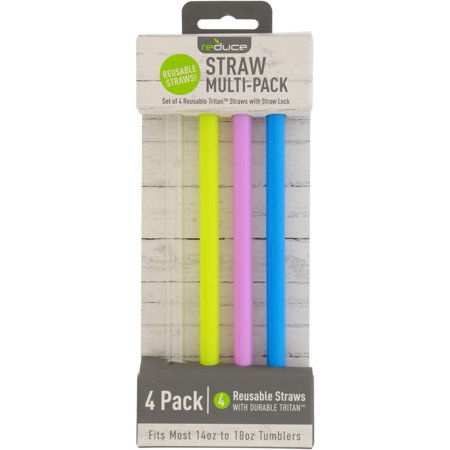 

Reusable Straws Set of 4 - Hard Plastic Tritan Straws Fits Most 14-18 oz Drink Cups and Tumblers - Impact Resistant BPA-Free Dishwasher Safe - Ideal Drinking Straws for Home and Travel