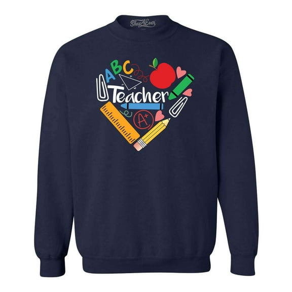 Shop4Ever Men's Teacher Heart Supplies Teacher's Appreciation Day Crewneck Sweatshirt Small Navy