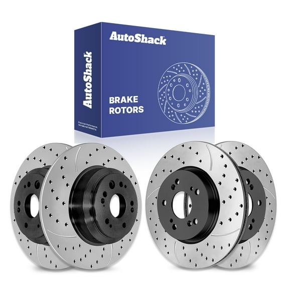 AutoShack Front Vented & Rear Solid Drilled & Slotted E-Coated Brake Rotors 4-PC Set Replacement for 2012-2015 Honda Crosstour 2010-2011 Honda Accord Crosstour ShadowGuard