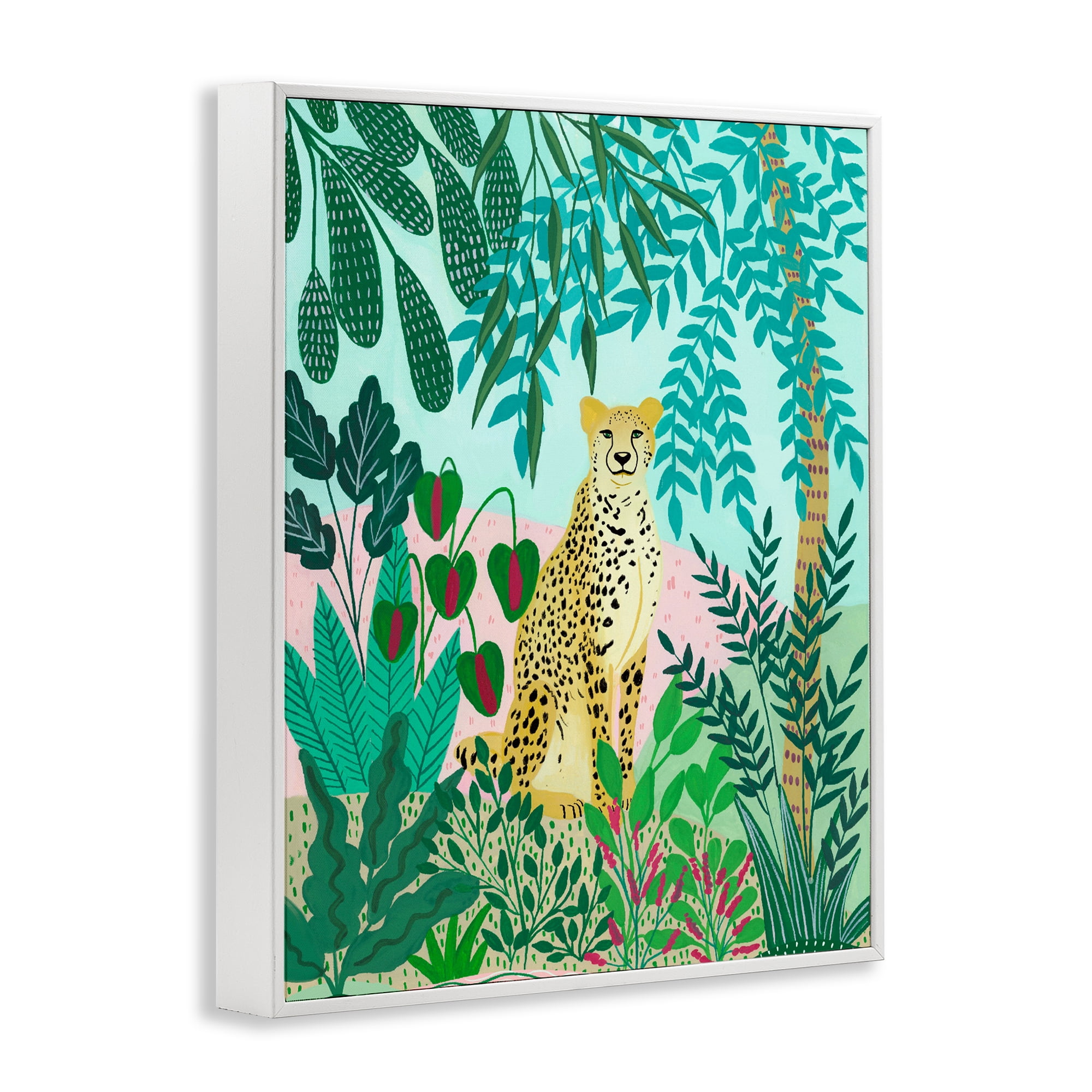 Stoic Leopard Tropical Forest White Framed Giclee Art, design by Nabeela Rumi