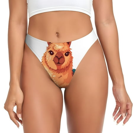Qokaie Cozy Knitting Llama Printed Women s Cotton Thong Underwear  Sexy Breathable Panties G-string-4X-Large
