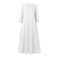 thumbnail image 3 of RYDCOT Women's Casual Dresses Long Sleeve Solid Color Cotton Linen Round Neck Pocket Dress Loose Fit Fall Clothes 2022 Fashion White, 3 of 5