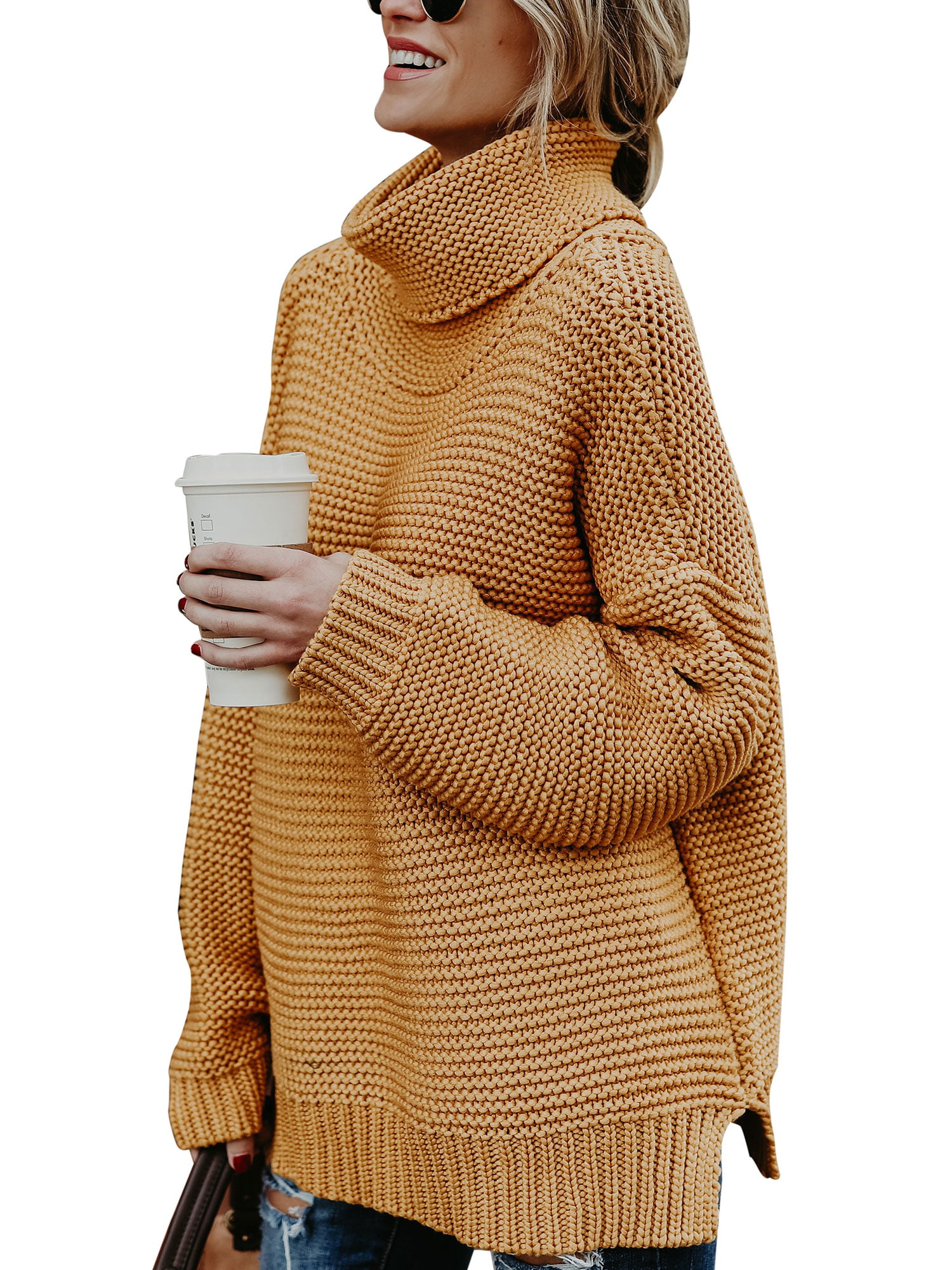 Womens Coat Turtleneck Loose Fit Sweet Warm Winter Sweater Pullover New